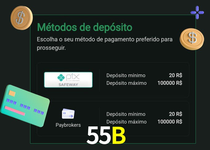 O cassino 55B oferece uma grande variedade de métodos de pagamento